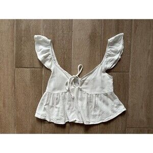 White Flutter Sleeve Tie Tank Crop Top Cottagecore Cowgirl Romantic Feminine